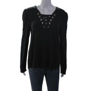General Assembly Womens Tie Long Sleeve V-neck Blouse Black Size M
